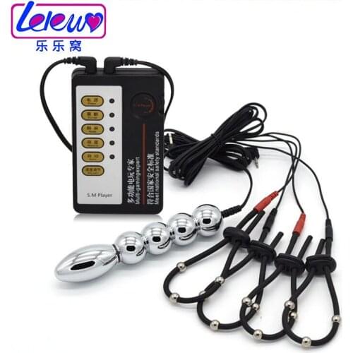 2017 metal btt plug electro anal plug with electro shock penis ring anal beads anus stimulation sex product cock ring for men