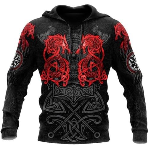 Brand Fashion Hoodies Red Fenrir Viking Wolf Tattoo 3D All Over Printed Mens Sweatshirt Unisex Zip Pullover Casual Jacket DW0203