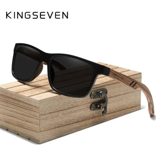 KINGSEVEN Brand Handmade Natural Zebra Wood Sunglasses HD Polarized Square Lens Men Sun glasses Women UV400 Miorror Eyewear
