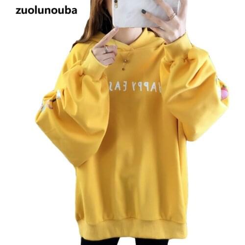 2020 New Autumn And Winter Korean Loose Casual Women Hoodie Letter Cartoon Print Drawstring Harajuku Commuter Female Pullover