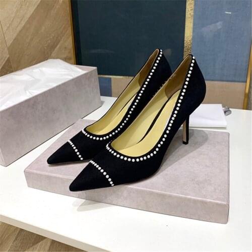 New Fashion Womens High Heels Genuine Leather Shoes Luxury Brand High Heels Hot Sell String Beat Ladies Wedding Shoes