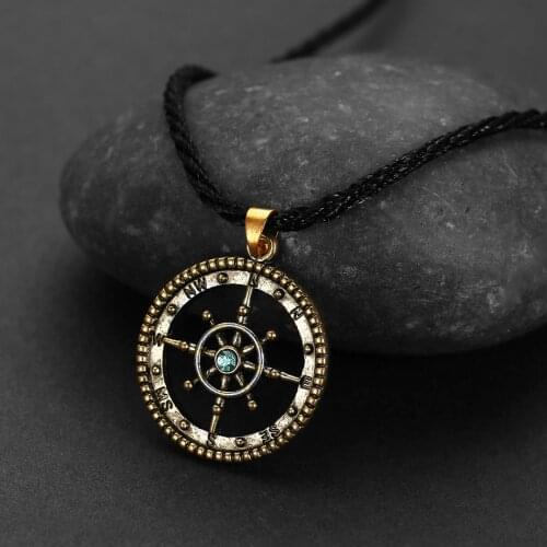 Antique Blue Rhinstone Compass Necklaces for Men Women Nautical Compass Pendant Friendship Graduation Birthday Jewelry Gift