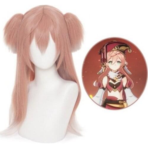 Anime Game Project Yan Fei Pink Cosplay Wig Synthetic Hair Genshin Impact Halloween Party Wigs For Women Peruca