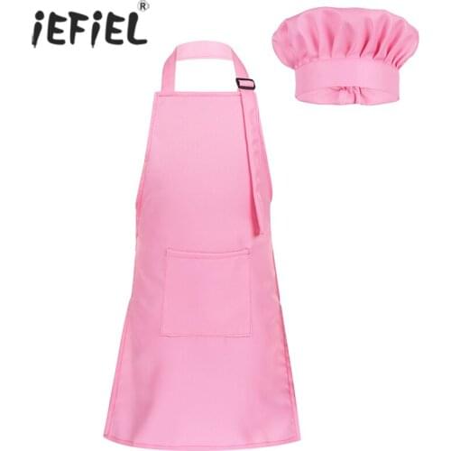 Boys Girls Adjustable Kitchen Apron Chef Hat Set Kitchen Cooking Uniform Baking Painting Training Wear Kids Halloween Costume