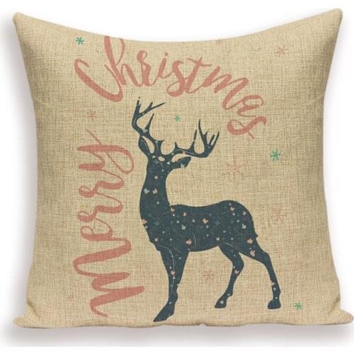 Christmas Deer Decor Cushion Cover Santa Claus Throw Pillow Case Merry Christmas Linen Decorative Cushions Covers Cases Cojin