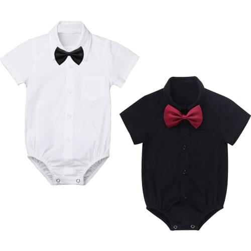 Infant Baby Boy Gentleman Shirt Newborn Wedding Party Formal Clothes Toddler Boys Romper Jumpsuit With Bow Tie Set 3-24 Months