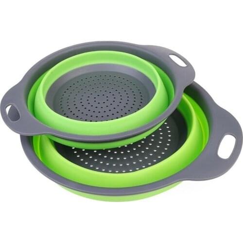 Foldable Silicone Colander Fruit Vegetable Washing Basket Strainer Collapsible Drainer With Handle Kitchen Tools
