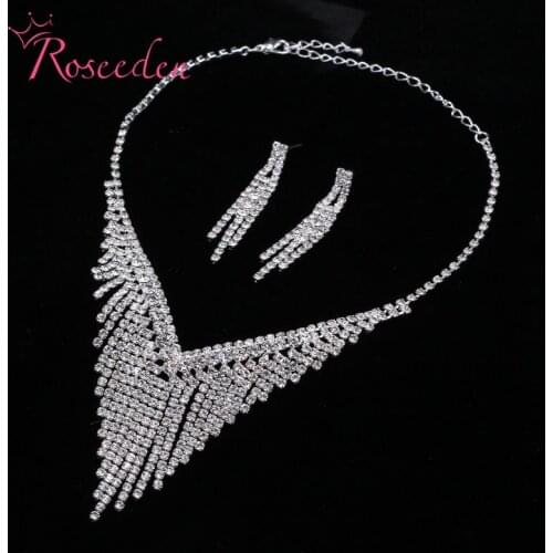 Bridal Jewelry Set Tassel Crystal Rhinestones Necklace Earrings Sets Artificial Wedding Accessories RE827