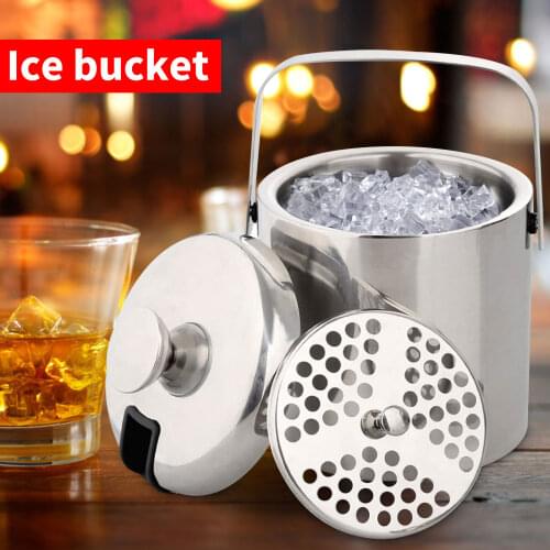 Double Wall Ice Bucket Insulated Stainless Steel with Tongs and Strainer for Home, Bar and Parties, Chilling Beer Champagne