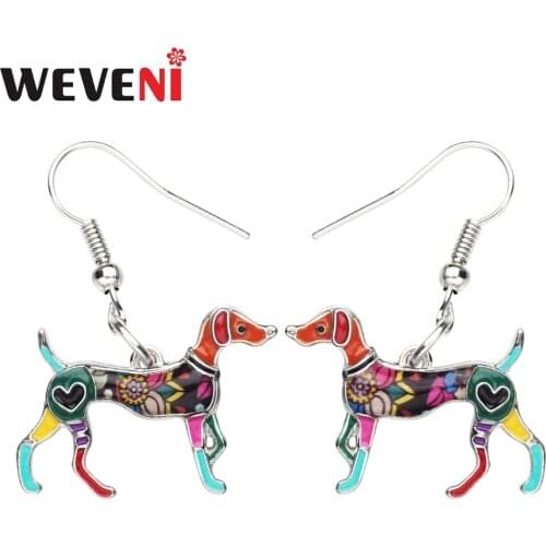 WEVENI Enamel Alloy Elegant Whippet Dog Earrings Dangle Drop Big Long Cute Animal Jewelry For Women Girls Pet Lovers Gift Bijoux
