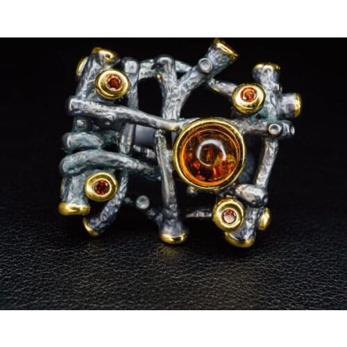 Zhang Laosan ◎ z.one] Baltic natural honey wax amber GARNET 925 pure silver Hooper ring