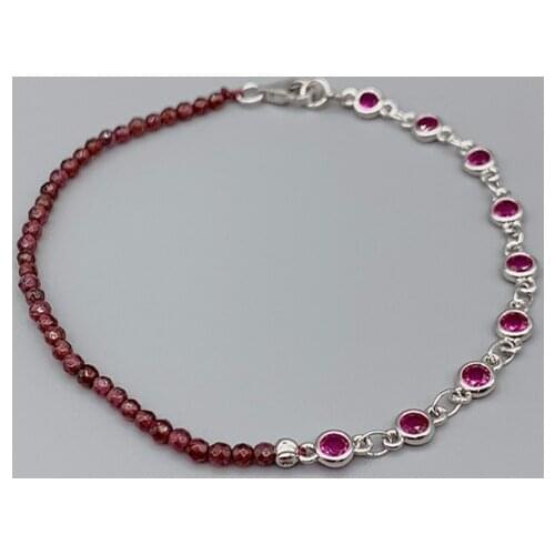 FoLisaUnique 2mm Faceted Cut Garnet Bracelet For Women Girls 4mm Cubic Zirconia Chain S925 Sterling Silver Clasp Dainty Delicate