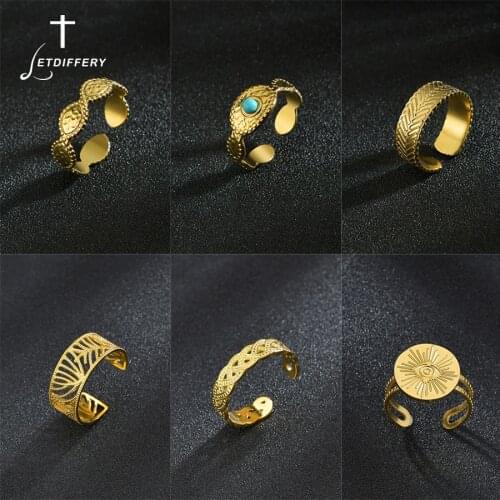 Letdiffery Bohemia Blue Stone Stainless Steel Women Rings Vintage Geometric Open Ring Jewelry Dropshipping