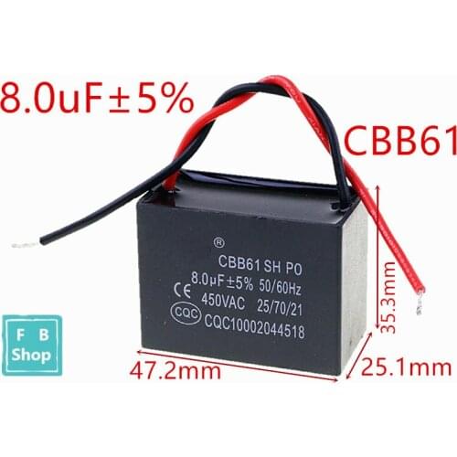 1pcs CBB61 8uF 450VAC starting capacitance AC Fan Capacitor CBB Motor Run Capacitor