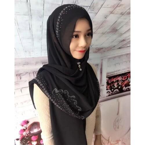 12 pieces/lot) Latest big size bubble chiffon muslim long scarf with stones and unseen button islamic scarves hijab HW226