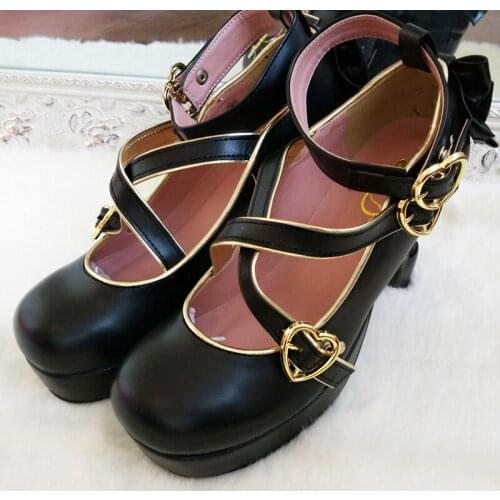 2020 Japanese Style LOLITA Shoes Girl Student Shoes PU Leather Heart-Shaped Shoes Kitten Heels Mary Jane Shoes