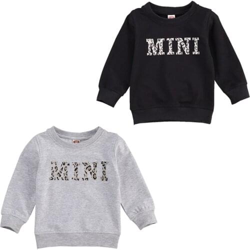 2020 0-3Y Casual Baby Boy Girl Fall Sweatshirt Leopard MINI Letter Print Long Sleeve Top Cotton Clothes Kids Outwear