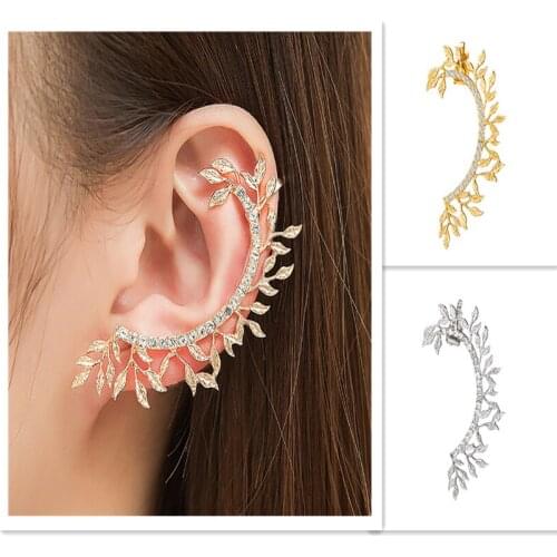 2020New Temperament Sweet Rhinestone Leaf Gold and Silver colour Women Earrings Full Rhinestone Shine Long Earrings Ear Stud