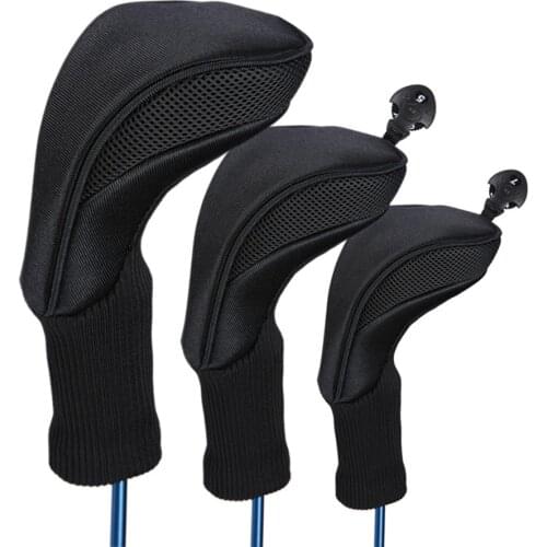 3Pcs Black Golf Head Covers Driver 1 3 5 Fairway Woods Headcovers Long Neck Knit Protective Covers Fits All Fairway Driver Clubs