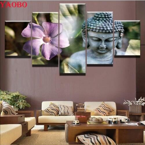 5D DIY diamond painting Cross Stitch 5 Pieces Stone Buddha Statue Religion diamond embroidery full square Rhinestone mosaic kit