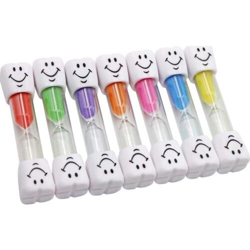 7pcs Dental Teeth Shape Sand Hourglass Toothbrush Timer Smiley Sand Clock 3 Minutes Kids Tooth Brush Timer Dental Clinic Gift