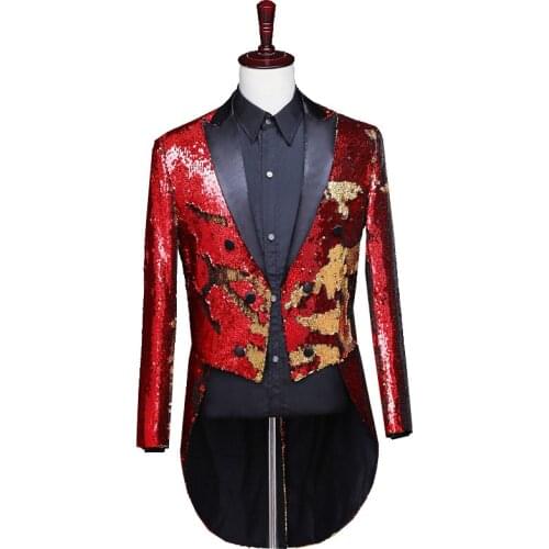 Red Sequin Blazer Men Slim Fit Tailcoat Wedding Groom Prom Tuxedo Suit Jacket Men Evening Party Dresses Stage Blazer Hombre XXL