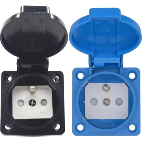 Black Blue Waterproof Franch Germany Industry Safety Outlet 16A 250V CE Cover Waterproof Dustproof Power Connector AC Socket