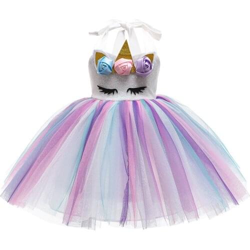 Children 2021 new sling unicorn color gauze dress cute princess unicorn party dress for girls 2 to 8 years old