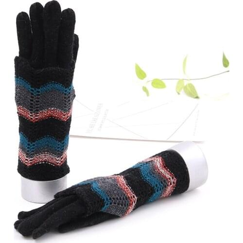 Young Ladies Hot Knitted Winter Gloves Two-Color Stitching Glove Autumn Winter Double Warmth Thick Mittens For Ski Skating 2020