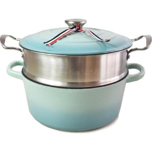 Enamel Cast Iron Soup Pot Steamer Stainless Steel Drawer 25cm Thick Hand Cast Iron Non-stick Pot Induction Cooker