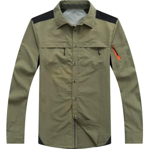 Facecozy Mens Outdoor Hiking Camping Jacket Male Tactical Quick-Drying Convertible Shirt for Climbing Fish UV Protect Shirt