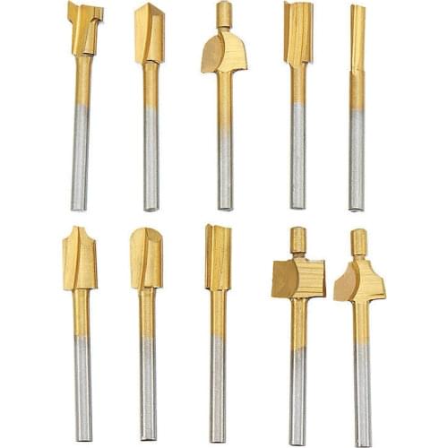 10Pcs HSS Router Bits Wood Cutter Milling 1/8" 3mm Shank Carpentry Trimming Knife Carving Cutter For Dremel Rotary Tool