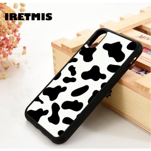 Iretmis 5 5S SE 6 6S Soft TPU Silicone Rubber phone case cover for iPhone 7 8 plus X Xs 11 Pro Max XR Cow Print Black White