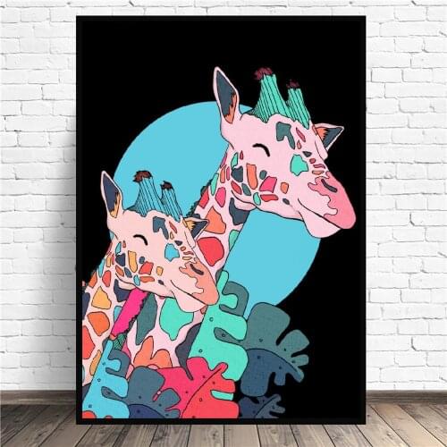 The 2 giraffes Canvas Painting Wall Animal Art Pictures Prints Home Decor Wall Poster Decoration For Living Room