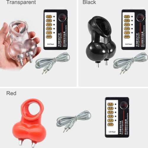 Male Electric Shock Chastity Cage Cock Rings Scrotum Ring Electro Shock Sex Ball Stretcher Medical Themed Sex Toys Kits