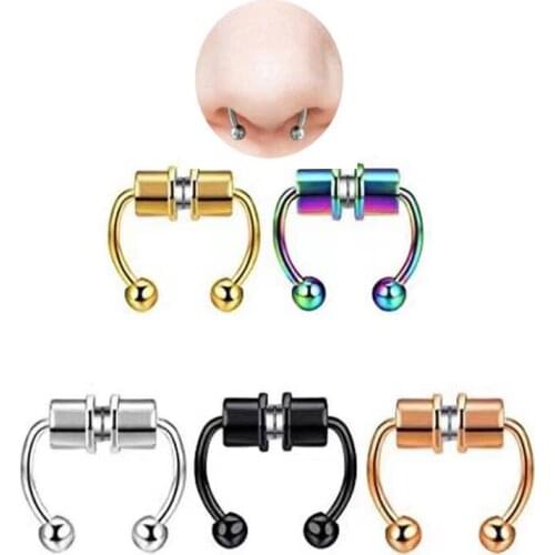 1PC Surgical Steel Magnetic Nose Ring Hoop Septum Rings Piercing Fashion Magnetic Fake Piercings Jewelry For Women 16G