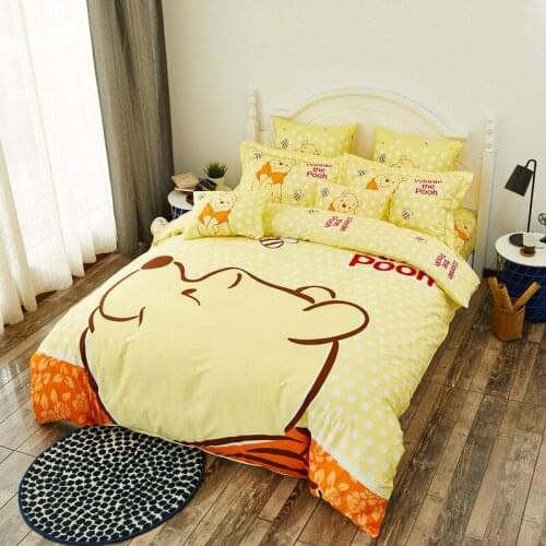 Disney Yellow Winnie The Pooh Print Bedding Set Cute Duvet Quilt Cover Pillowcase Bed Sheet Children Bedroom Decor Home Textile