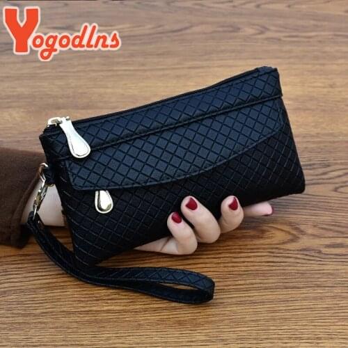 Yogodlns Fashion Plaid Wallet For Women PU Leather Mobile Phone Purse Mini Coin Card Houlder Bag Simple Lady Clutch Handbag sac