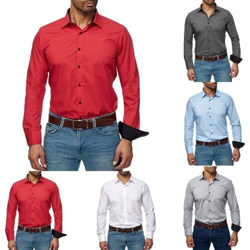 Mens New Euro-american Business Blouse Casual Pure Color Lapel Long Sleeve Shirt Tops High Quality Simple Daily Shirts Jaquetas