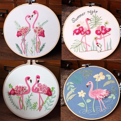 1Pcs Flamingo Flower Pattern Embroidery Kit for Beginner Needlework Kits Cross Stitch Sewing Art Craft Painting Home Decoration