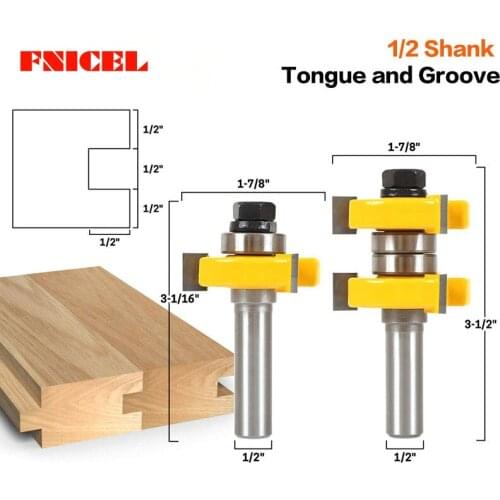 3-Tooth 1-1/2" 2 Bit Tongue and Groove Router Bit Set - Joint Assembly Router Bit Set 1-1/2" Stock Wood Cutting Tool
