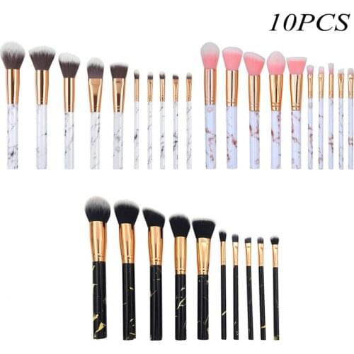 10Pcs Marbled Plastic Handle Fiber Hair Makeup Brush Set Eyeshadow Blush Beauty Tools