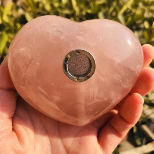New Natutal rose quartz crystal pipe pink crystal smoking Heart Shaped Striped Love Healing Gemstones Heart Tobacco pipes
