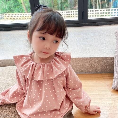 Autumn and Winter Childrens Ruffled Collar Brushed Top Long Sleeve Pullover Shirt Baby Girls Lovely Sweet
