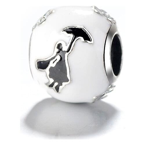 Fit Original Pan Bracelet Black Enamel Disny Mary Poppins Beads DIY Bangle Charms for Women Luxury Jewelry Accessories Xmas Gift