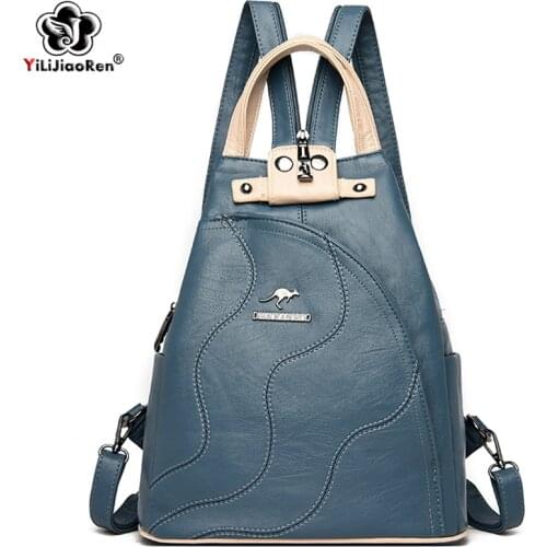 Fashion Backpack Women Shoulder Bag Soft Leather Backbags Women Large Travel Bag Multifunction School Bags for Teenage Girls