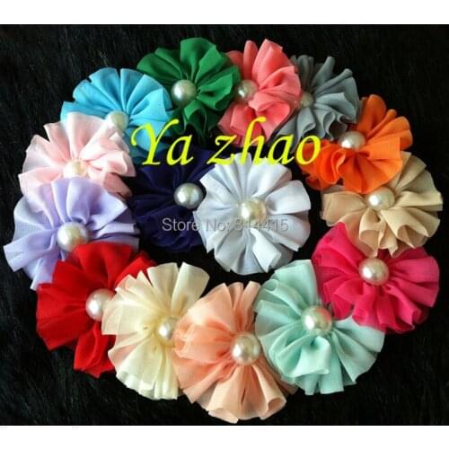 2.5" Ballerina Chiffon Pearl Flower Girls hair accessory, 500pcs/lot, 16 color in stock, free shipping by EMS