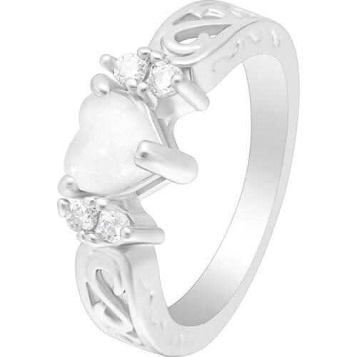 Ufooro White Fire Opal Love Heart Ring Jewelry White Gold Filled Wedding Bands Anniversary Ring For Women Engagement Gift