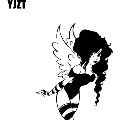 YJZT 10.7*13.6CM Cute Beautiful Naughty Angel Covering The Body Silhoutte Car Sticker Decal Black/Silver Vinyl C20-1618