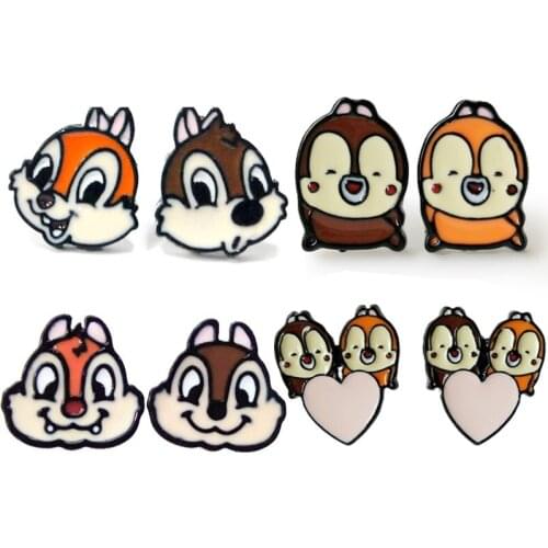 YQ062 Disney Chip and Dale Women Earrings Chipmunk Ear Stud Squirrel Asymmetrical Stud Earrings Korean Earrings New Jewelry Gift